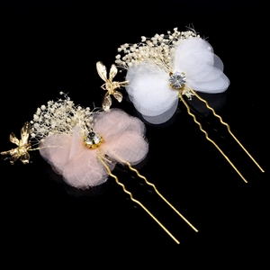 Épingles à cheveux de mariée avec fleurs séchées, pendentifs libellule et nœuds en tulle