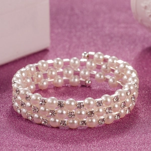 6mm pearl and rhinestone multilayer elastic bracelet for bride or bridesmaid jewelry
