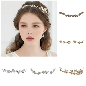 Vintage Bridal Hair Vine Gold Leaf Rhinestone Artificial Pearl Wedding Headband Romantic Flower Headpiece Accessories For Women Jewelry