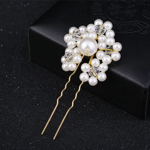 Handmade Wedding Hairpin U-Shaped Artificial Pearl Crystal Flower Headpiece For Bride Banquet Romantic Elegant Hair Accessories