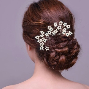 Épingle à Cheveux en U pour Mariage Mariée Avec Fleur en Künstliche Perles d'Imitation Blanches Fil d'Alliage d'Argent Fait Main Accessoires Femmes Fête