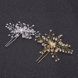 Luxurious Handmade Bridal Crystal Flower Hair Sticks European Style U-shaped Alloy Rhinestone Hair Pins For Wedding Women Accessory