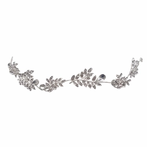 Silver leaf hair vine with clear crystals for bridal weddings and formal hairstyles