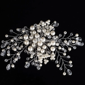 Handmade Bridal Hair Comb White Artificial Pearl Crystal Beads Silver Alloy Wedding Headpiece For Women Party Hair Accessories