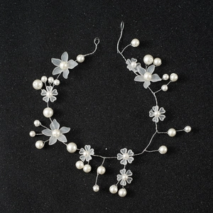 Handmade White Frosted Flower Artificial Pearl Wedding Hair Vine Silver Wire Bridal Headband Soft Chain Hair Accessory For Women
