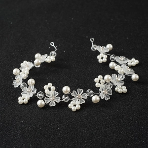 Vigne à Cheveux de Mariage Faite à la Main Avec Fleurs Dépolies et Künstliche Perles Bijou de Tête en Fil d'Argent pour Mariée