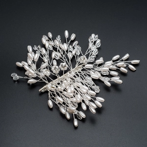 Peigne à Cheveux Mariage Fait Main Fausse Künstliche Perle Cristal Strass Fil Argent Épi de Blé Accessoire Cheveux Mariage Fête Femme
