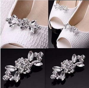 Sparkling crystal flower shoe clips with marquise rhinestones for high heel decoration