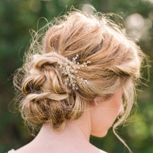 Luxurious bridal hair pin with handmade gold crystal flowers and sparkling beads