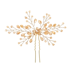 Luxurious handmade bridal flower hair pin with sparkling crystals and golden wires