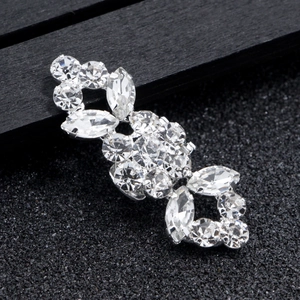 Sparkling rhinestone shoe buckle with marquise crystals in elegant silver metal finish