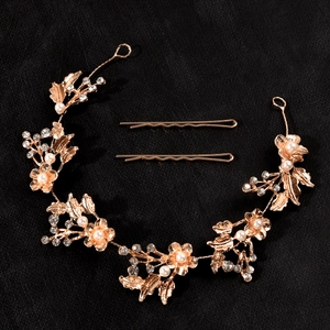 Elegant Silver Leaf Flower Bridal Hair Vine Soft Chain Headband With Artificial Pearls Rhinestones For Wedding Party Women Headwear
