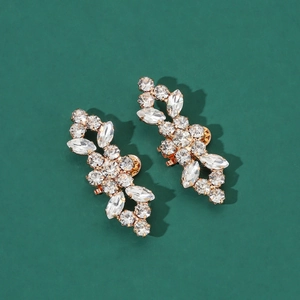 Detailed close-up of crystal shoe buckle with marquise cut stones on green background