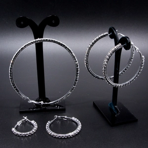 Boucles d'Oreilles Créoles en Strass Argenté Surdimensionnées pour Femmes Alliage Hip Hop Street Style Mariage Fête Bijoux