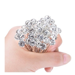 Lot d'épingles à cheveux de mariée en U avec grands cristaux et finition or rose