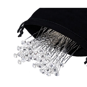 Épingles à cheveux de mariée en forme de U avec cristaux et pochette en velours noir
