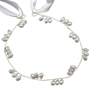Serre-tête élégant en perles avec fil doré et rubans de satin pour mariage et gala