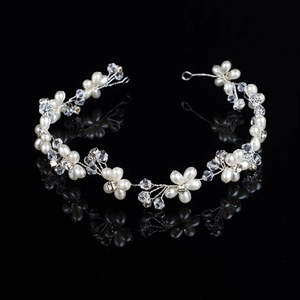 Handmade Bridal Headband Silver Copper Wire Artificial Pearl Rhinestone Crystal Flower Hair Vine Wedding Party Women Hair Accessory