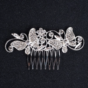 Elegante pettine per capelli a farfalla in argento con strass per accessori da sposa e nozze