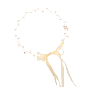 Handmade pearl hairband with gold wire and cream satin ribbon for wedding hairstyles