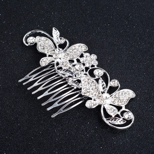 Pettine per capelli da sposa con farfalle di cristallo e fiori in lega d'argento