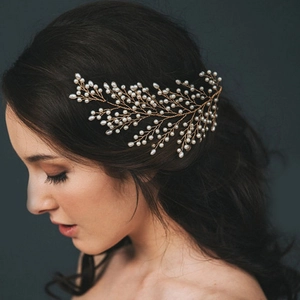 Peigne à Cheveux de Mariée Fait à la Main Künstliche Perle Feuille Élégant Or Argent Accessoires de Cheveux Mariage Femme Fête