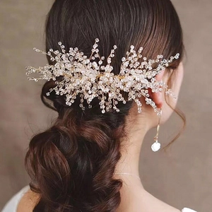 Peigne À Cheveux De Mariée Fait Main En Cristal Argent Or Strass Fleur Coiffe De Mariage Bijoux De Fête Pour Femme