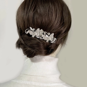 Squisito Pettine per Capelli da Sposa a Farfalla Floreale in Lega d'Argento con Strass Intarsiati Accessori per Capelli Matrimonio
