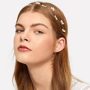 Vigne de Cheveux en Künstliche Perles Faite à la Main pour Femmes Fil de Cuivre Or Rose Accessoires de Cheveux de Mariée Mariage Avec Ruban Satin