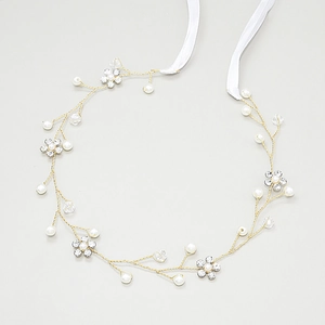Eleganter Braut-Haarreif mit Perlen, Kristallen und Strass auf Golddraht für Hochzeiten