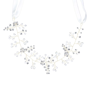 Bandeau de mariée artisanal exquis avec fleurs de cristal et perles blanches