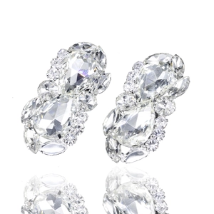 Elegant geometric layered rhinestone shoe buckles with sparkling crystal accents