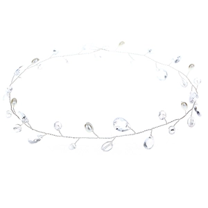 Elegant bridal vine headband with silver wire, crystal beads and white pearls for weddings