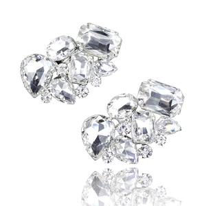 Elegant silver clustered crystal shoe clips with teardrop and oval cut glass rhinestones