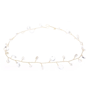 Handmade gold bridal hair vine with delicate crystal beads and waterdrop pearls
