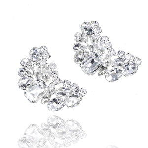 Detail of crystal shoe clips with symmetrical marquise and rectangular rhinestone patterns