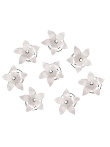 Detail of 8pcs white resin flower spiral hair clips with center rhinestones for bridal hair