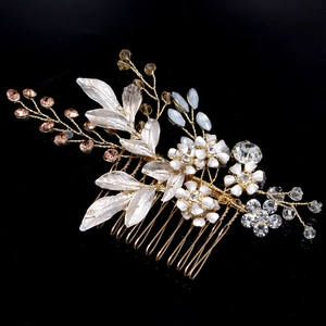 European Gold Silver Bridal Hair Comb Rhinestone Artificial Pearl Flower Wedding Headpiece Handmade Hair Accessory For Women Banquet