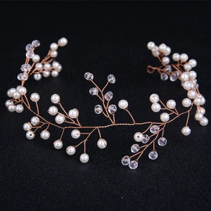 Serre-tête de mariée élégant or rose avec perles et perles de cristal étincelantes