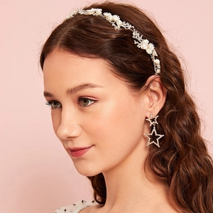 Bridal Flower Headband White Resin Rose Rhinestone Wedding Hair Accessories For Bridesmaid Elegant Silver Alloy Hair Band