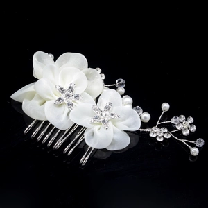 Peigne à Cheveux Mariée Élégant Fait à la Main Fleurs en Mousseline Künstliche Perles Strass Coiffe de Mariage Femme Bijoux