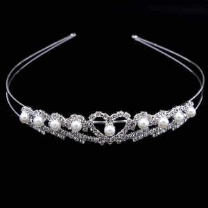 Serre-tête de mariée élégant à double couche avec strass étincelants et perles blanches sur noir