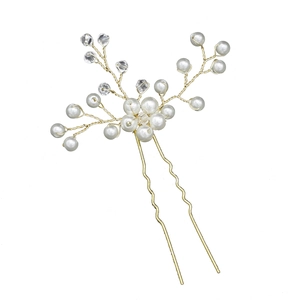 Détails de l'épingle à cheveux de mariée avec perles et cristaux sur fil d'or torsadé