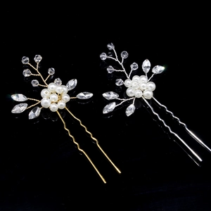 Épingle à Cheveux de Mariée Faite à la Main Fleur Avec Künstliche Perles Strass Alliage Or Rose Argent En Forme de U Pour Femme
