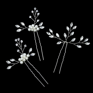 Handmade Bridal Hair Stick Alloy Faux Artificial Pearl Rhinestone Floral Leaf Design Hairpin For Wedding Party Women Elegant Headpiece