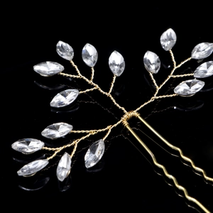 Épingle à cheveux de mariée faite main avec motif arbre doré et cristaux marquise