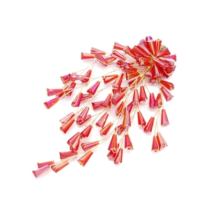 Handmade red crystal bead hair clip with golden wire fringe for bridal wedding hair accessories