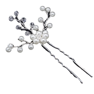 Épingle à cheveux de mariée avec perles blanches et cristaux sur fil d'argent