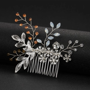 European Style Silver Alloy Bridal Hair Comb Rhinestone Crystal Leaf Flower Handmade Wedding Headpiece For Women Jewelry