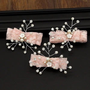 Fermagli per Capelli Bambina con Fiocco in Pizzo Künstliche Perle Sintetiche Strass Fiore Smaltato Elegante Accessorio per Compleanno Matrimonio